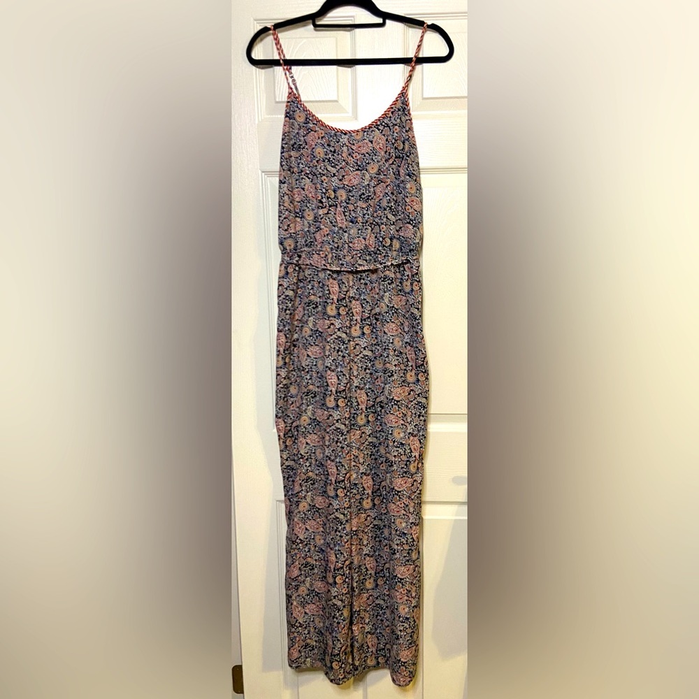 Skies Are Blue Jumpsuit Women L Large Black Floral Sleeveless Belted